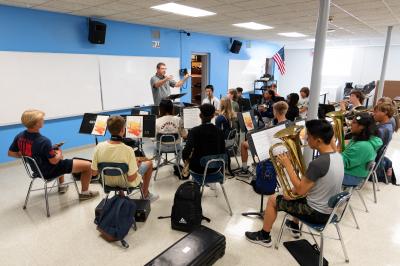 Ensemble practice in the band room